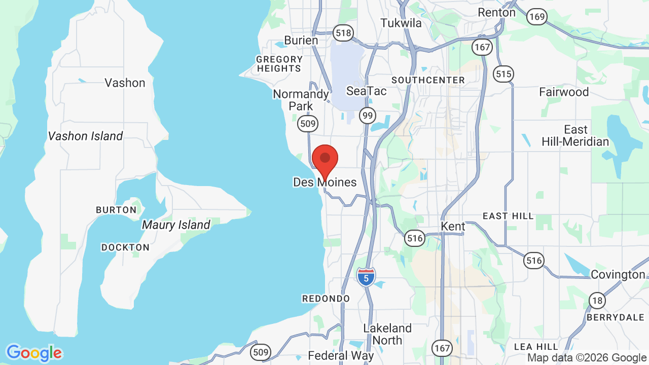Map of Des Moines, WA — A1 & Son Appliance Repair service area